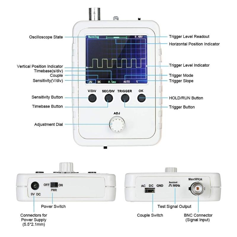 Oscilloscope Dso Mini - แบบพกพา Mini TFT Digital Oscilloscope พร้อมอะแดปเตอร์ไฟ