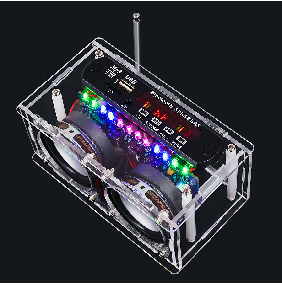 Diy Audio Electronics Kit - ชุดอุปกรณ์วิทยุ DIY, ลำโพงบลูทูธพร้อมเครื่องขยายเสียง, ชุดฝึกเชื่อมอิเล็กทรอนิกส์พร้อมเครื่องวิเคราะห์สัญญาณ FM