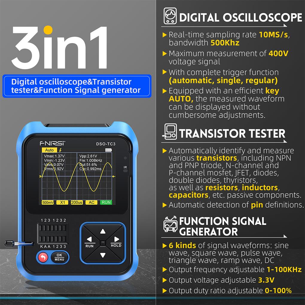 Fnirsi 3in1 DSO-TC3มินิดิจิตอล - Oscilloscope Dso Mini บทวิจารณ์และราคา